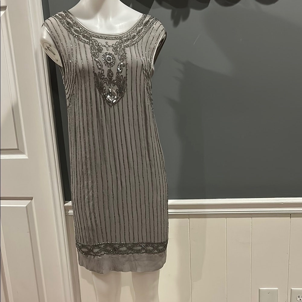 Banana Republic Elegant Beaded Gray Sleeveless Dress